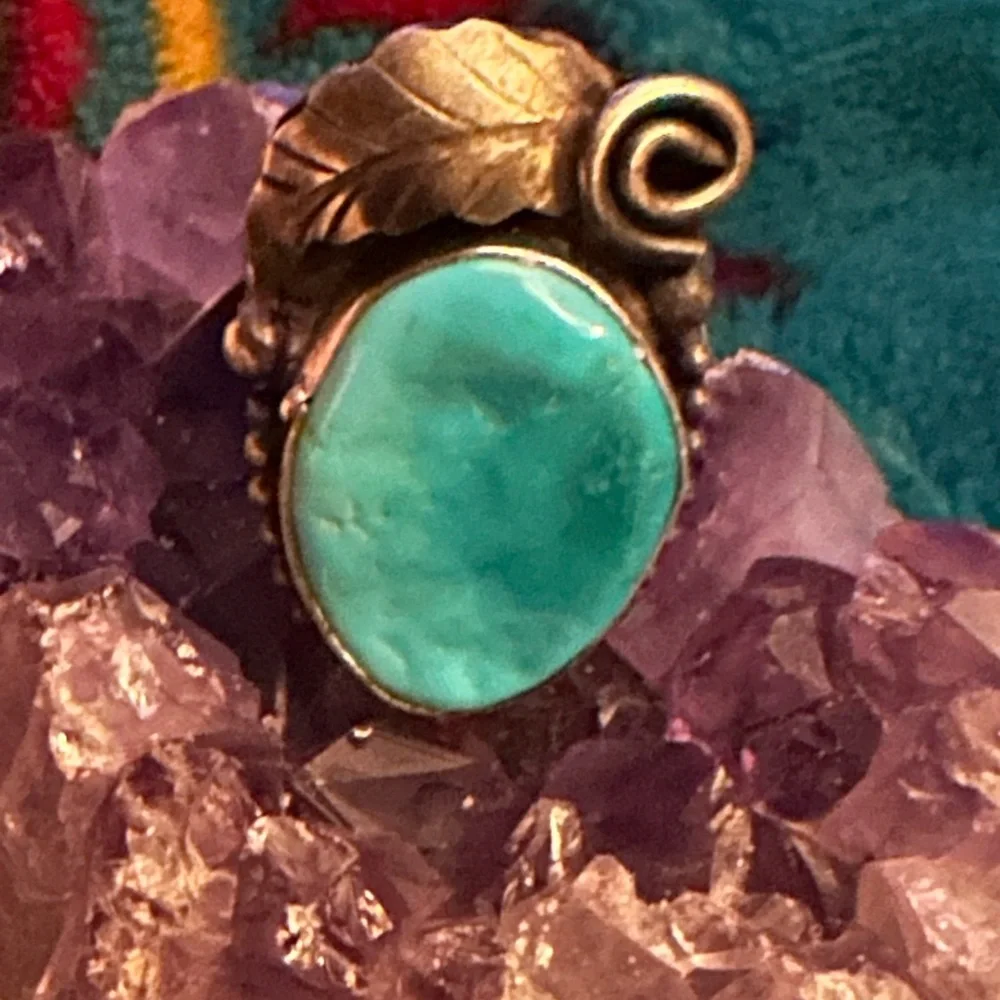 Turquoise Sterling Silver Leaf Ring - Picture 1 of 7